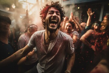 Obraz premium Energetic party vibes, dynamic celebration with music, dance, and joyous moments, essence of lively gatherings and memorable festivities for all to enjoy and cherish corporate event