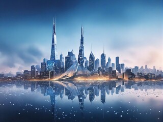 Obraz premium city skyline at sunset