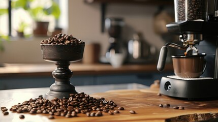 A set of high-quality coffee beans and a grinder for a coffee connoisseur lifestyle