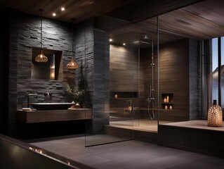 An Elegant Bathroom Interior at Dusk Showcasing Modern Design