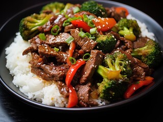 Beef and Broccoli Stir-Fry Served for Dinner in a Home Kitchen