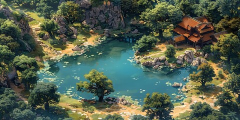 Fantasy map for a game with land and water