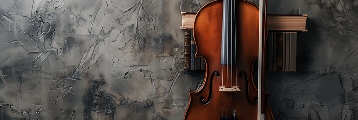 Naklejka premium violin is leaning against a wall with a gray background