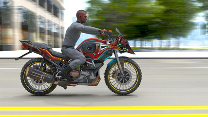 オートバイに乗る男性　3DCGレンダリング