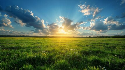 Sun Setting Over Tall Grass Field - Powered by Adobe