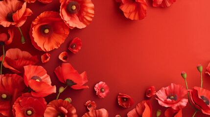 A red background with a bunch of red flowers