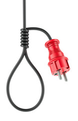 Noose, hangmans knot from cable of power plug. 3D rendering isolated on transparent background