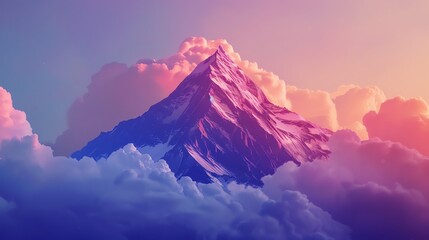 A beautiful landscape of a mountain range in the distance with clouds in the foreground. The sky is a vibrant mix of oranges, pinks, and purples.