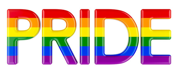 Pride Rainbow Text with LGBT Flag. 3D rendering isolated on transparent background