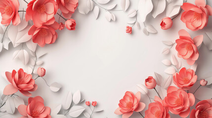 A white background with a pink flower border