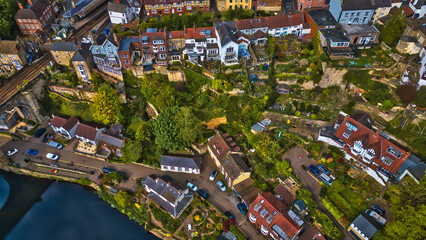 Aerial View of Riverside Residential Area in Knaresborough, Yorkshire