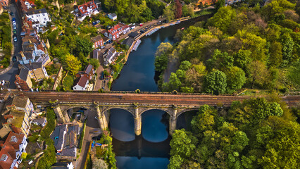 Scenic River Town with Stone Bridge in Knaresborough, Yorkshire