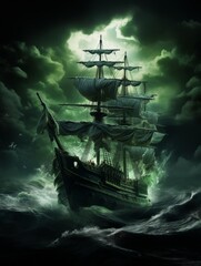 Phantom Pirate Ship Tackles Storm's Fury