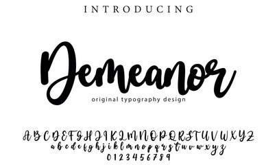 Demeanor Font Stylish brush painted an uppercase vector letters, alphabet, typeface