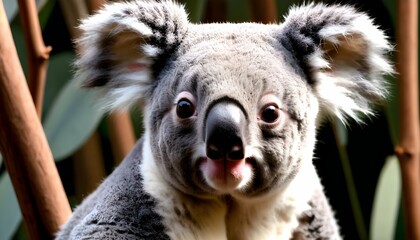 Naklejka premium A Koala With Its Fluffy Ears Perked Up Listening 3