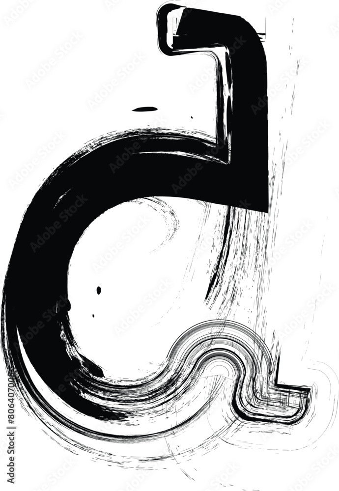 Poster textured font with an eroded rough letterpress print texture. unique design font. letter d