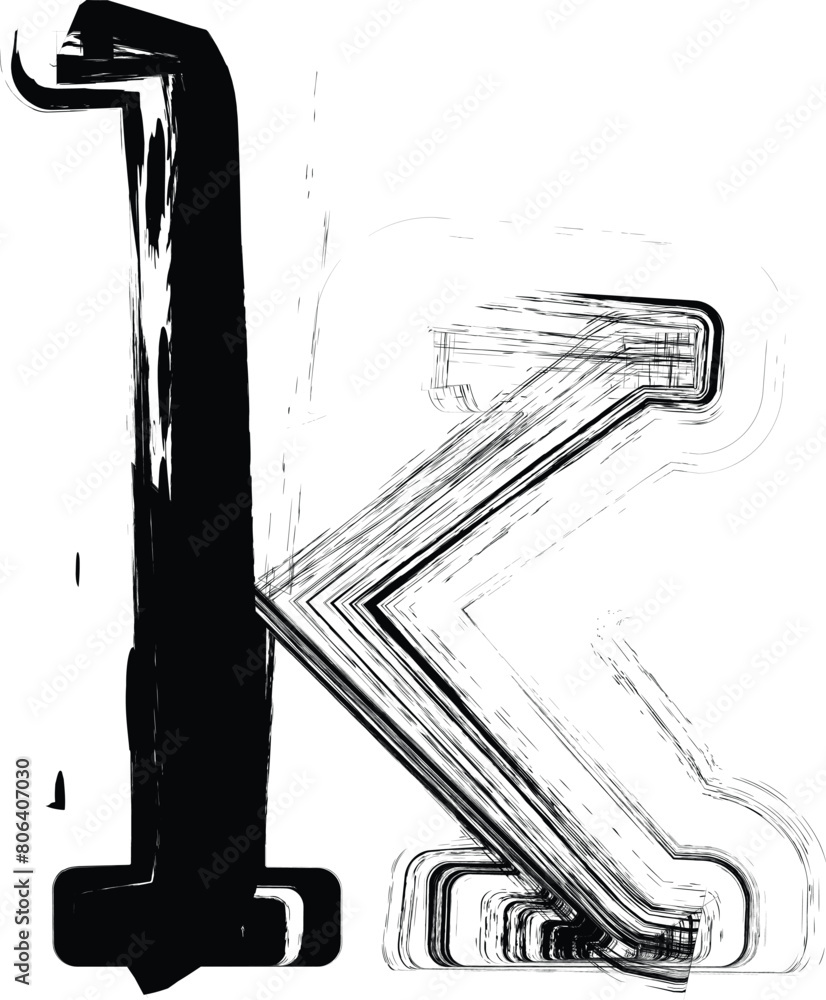 Poster textured font with an eroded rough letterpress print texture. unique design font. letter k
