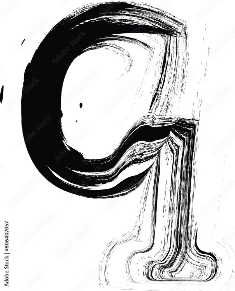 Aufkleber textured font with an eroded rough letterpress print texture. unique design font. letter q
