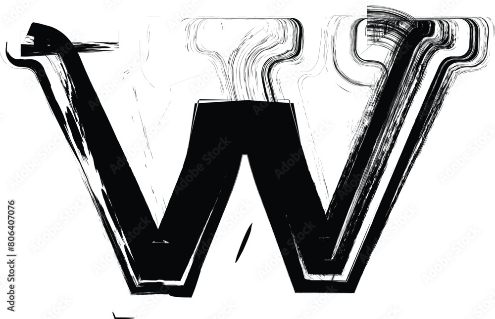 Aufkleber textured font with an eroded rough letterpress print texture. unique design font. letter w