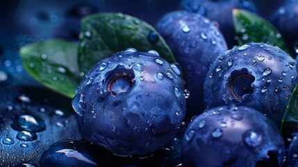 Fresh Unic Blueberries with Droplets.