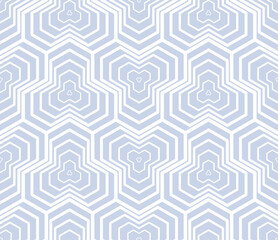 Modern vector abstract geometric seamless pattern with halftone lines, hexagon shapes, grid. Light blue abstract minimal background. Simple outline texture. Repeated geo design for decor, print, wrap