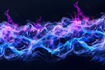 Electric blue neon waves crashing into vibrant pink hues. Abstract art on black background.