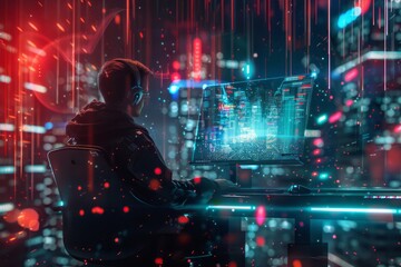 Digital technology, internet network connection, big data, digital marketing IOT internet of things concept. Man using modern computer surfing