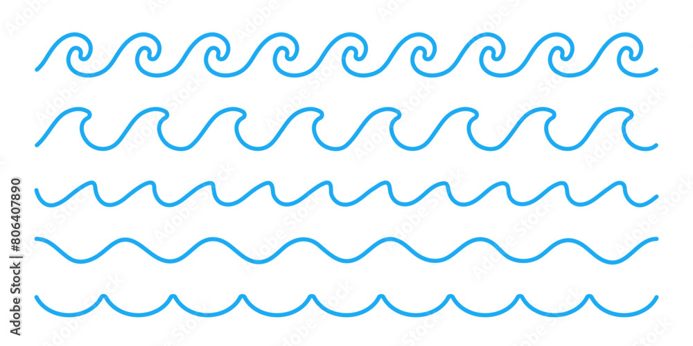 Poster wavy line vector set. blue swirl waves. flowing wave lines.