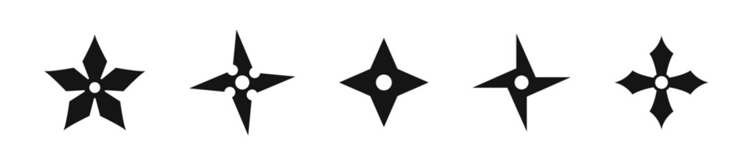 Shuriken vector icon set. Asian star shaped weapon icons.