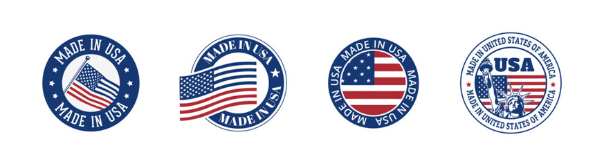Made in USA vector circle badge set. Original American product badges.