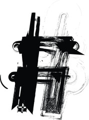 Textured font with an eroded rough letterpress print texture. Unique design font. Symbol of Number