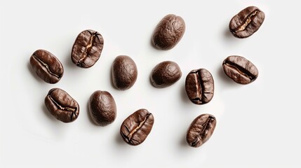 Coffee beans in flight on white background. Generative Ai