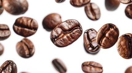 Coffee beans in flight on white background. Generative Ai