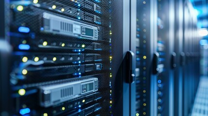 Rack Server on server room Data center, server room security, data center server, web host warehouse data server cabinets network storage database.