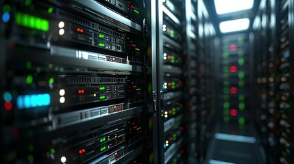 Rack Server on server room Data center, server room security, data center server, web host warehouse data server cabinets network storage database.