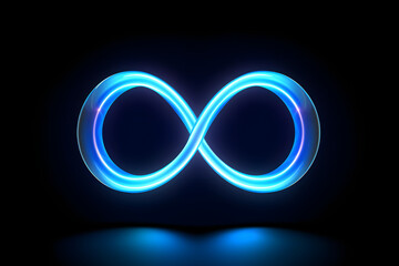 A striking 3D background featuring a neon loop sign, glowing intensely in a digital blue color, symbolizing infinity and contin  Generative AI,