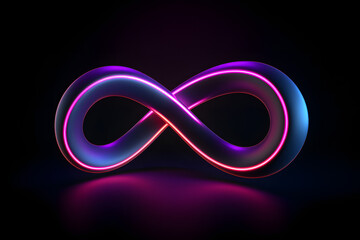 A vivid background showcasing a 3D neon symbol in the shape of an infinite loop, glowing with an intense light against a dark  Generative AI,