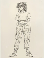sketch, hand drawn, drawing, teenager, isolated on white, illustration, realistic