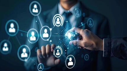 Business people touching on screen to target customer, Human resources management and recruitment business process concept with HR manager selecting candidate for hiring