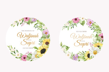 floral sun flower and cherry blossom labels design