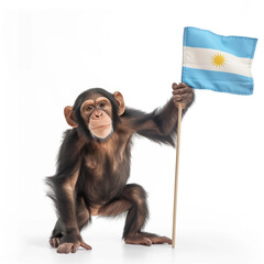 chimpanzee waving an Argentinian flag on white background