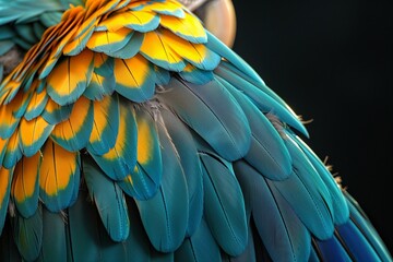 Fototapeta premium Blue and Gold Macaw wing feathers