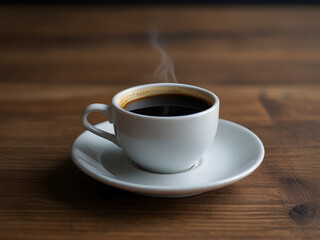 cup of coffee on wooden table