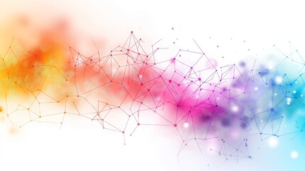 An abstract background of technology features interconnected nodes and polygonal shapes set against a white backdrop, embodying a digital network concept for business or science designs, presented as 