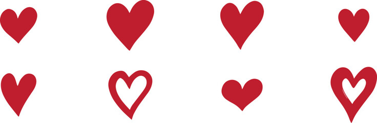 Heart, love, romance or valentine's day red heart. Heart vector icons. Set of red heart love symbols isolated editable vector.