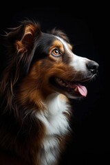 Fototapeta premium Mystic portrait of Australian Shepherd, Isolated on black background