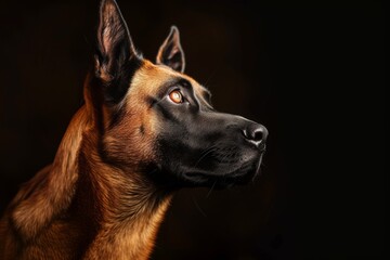 Mystic portrait of Belgian Malinois,  Isolated on black background