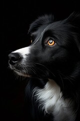 Mystic portrait of Border Collie,  Isolated on black background