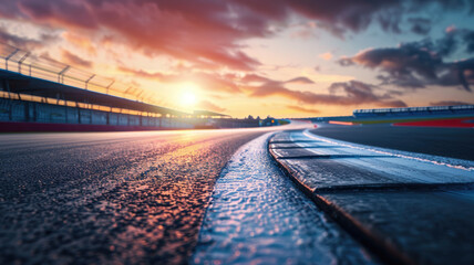 Sunset over race track with dramatic sky and details