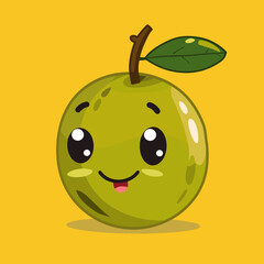 Obraz premium A cartoonish green olive with a smiling face. The olive is smiling and has a leaf on top